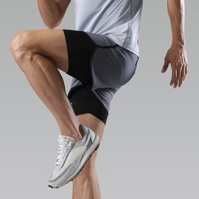 Summer wear muscle fitness large size sports double-layer shorts men's casual three-quarter pants outdoor sports swimming pants