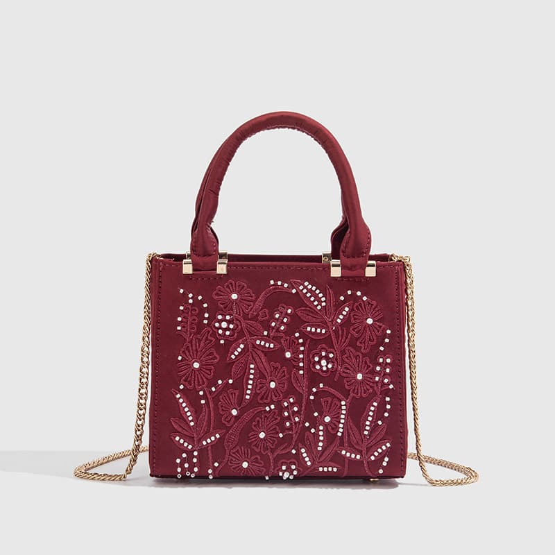 2026 New Cross-Border Fashion Versatile Faux Pearl Chain Silk Satin Texture Hard Texture Handbag for Women Crossbody Bag