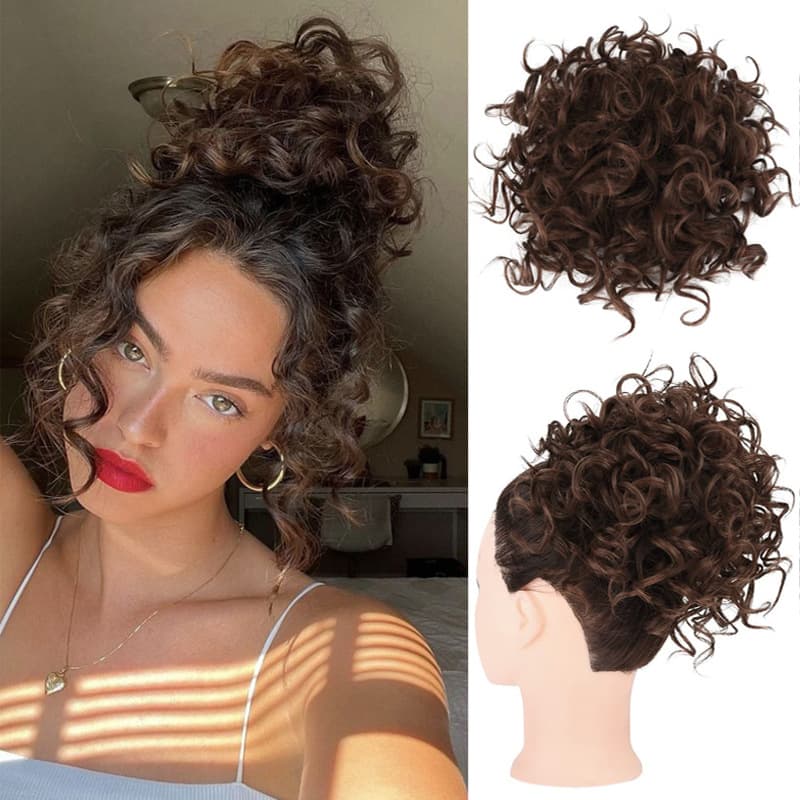 European and American Hair Bun with Elastic Drawstring, Wavy Ponytail Rope, Natural Simulation Curly Hair, Invisible Messy Hair Bun Pack
