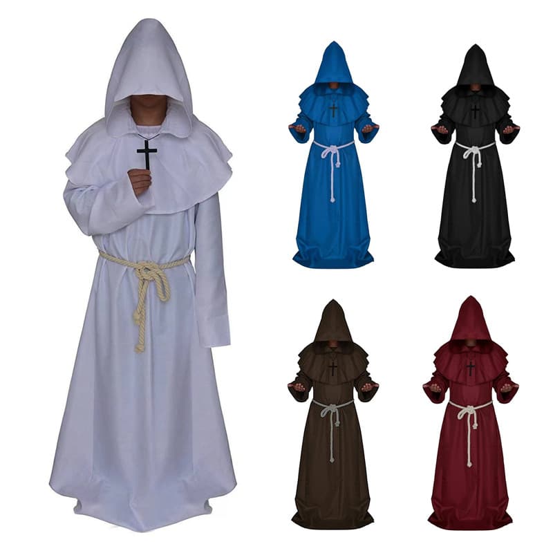 Halloween Cosplay Medieval Monk Robe Wizard Priest Costume Stage Outfit