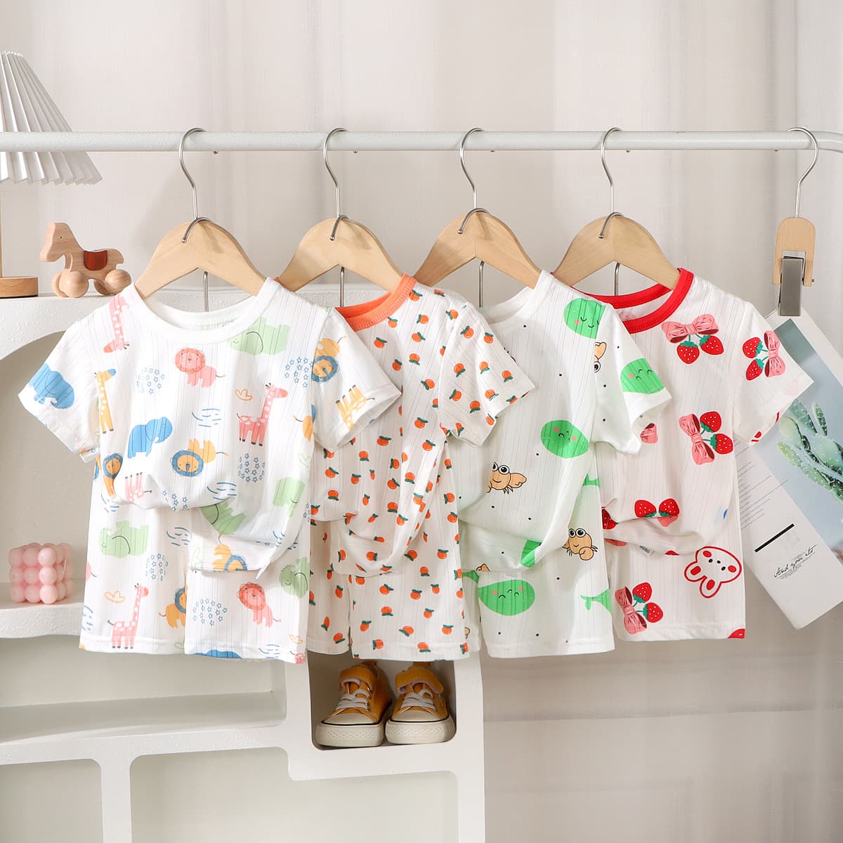 Children's Short-Sleeve Home Suit Thin Style Boys T-Shirt Baby Summer Clothing Girls Shorts Infant Clothes Summer Wear