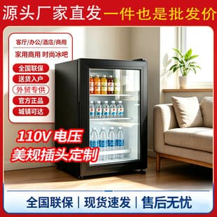 US Standard 110V Ice Bar Small Freezer Refrigerator Wine Cabinet Tea Storage Refrigerator Transparent Door Mini Fridge for Hotel Guest Room