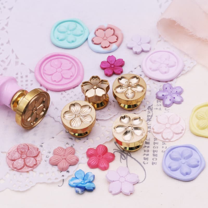 Ins-style Sakura Wax Seal Stamp Head with Pink Handle, Simple Embossed Single Stamp for Wedding Invitations, Ideal Gift Choice