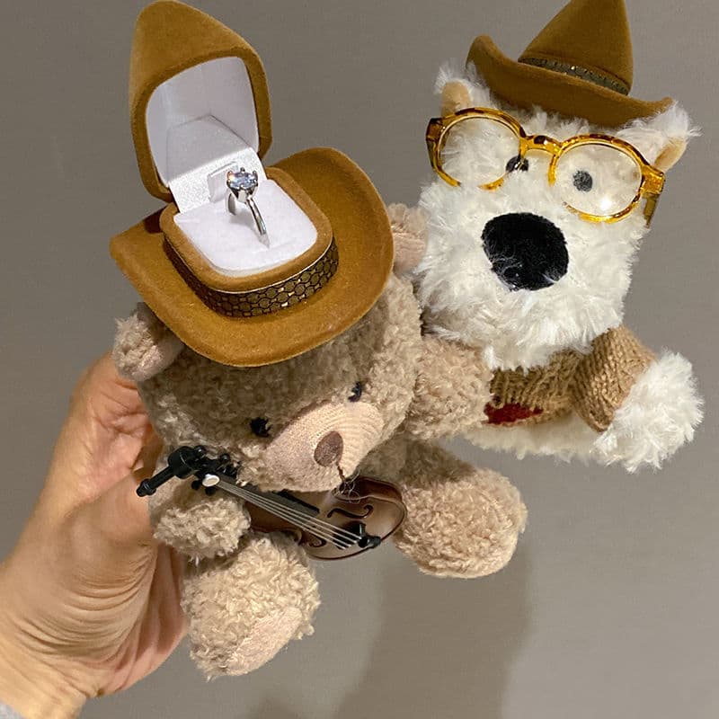 Creative Artistic West Highland White Terrier Plush Toy Ring Cute Cartoon Doll Storage Jewelry Box