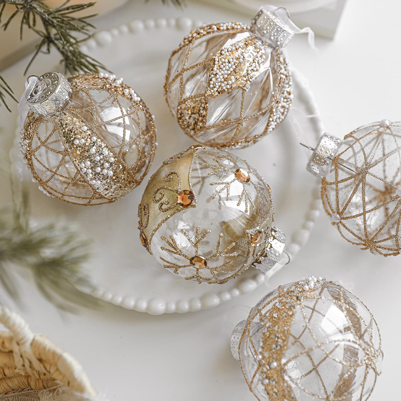 New 8CM Clear Plastic Glitter Hanging Ball Christmas Tree Ornament Decoration Accessory In Stock