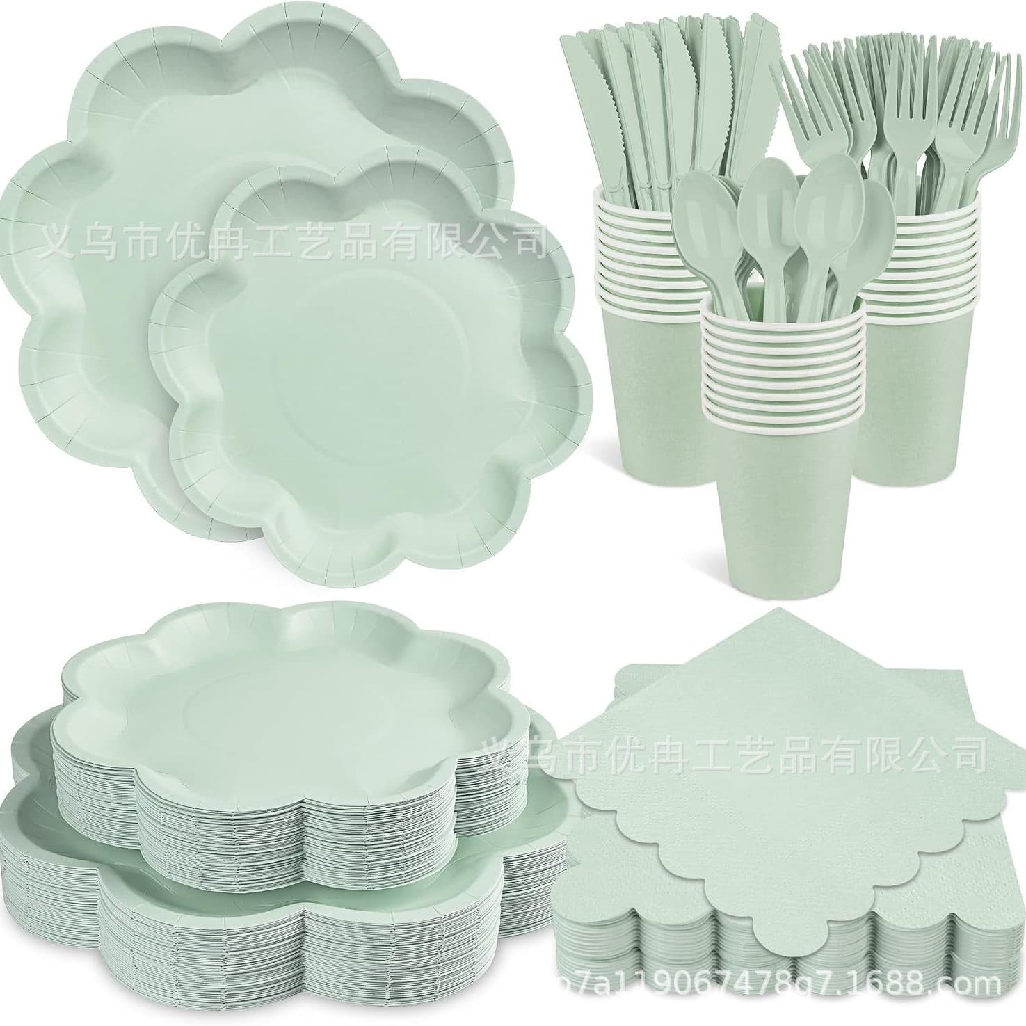 New Sage Green Irregular Lace Theme Disposable Paper Plates Tablecloth Napkins Party Set Decoration Supplies