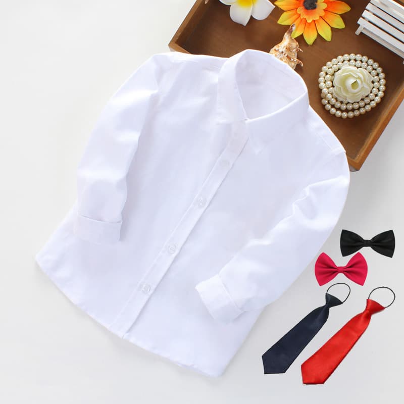Boys White Shirt, Children's White Shirt, White School Uniform Performance Wear, Toddler & Kids White Long Sleeve Shirt for Spring/Autumn