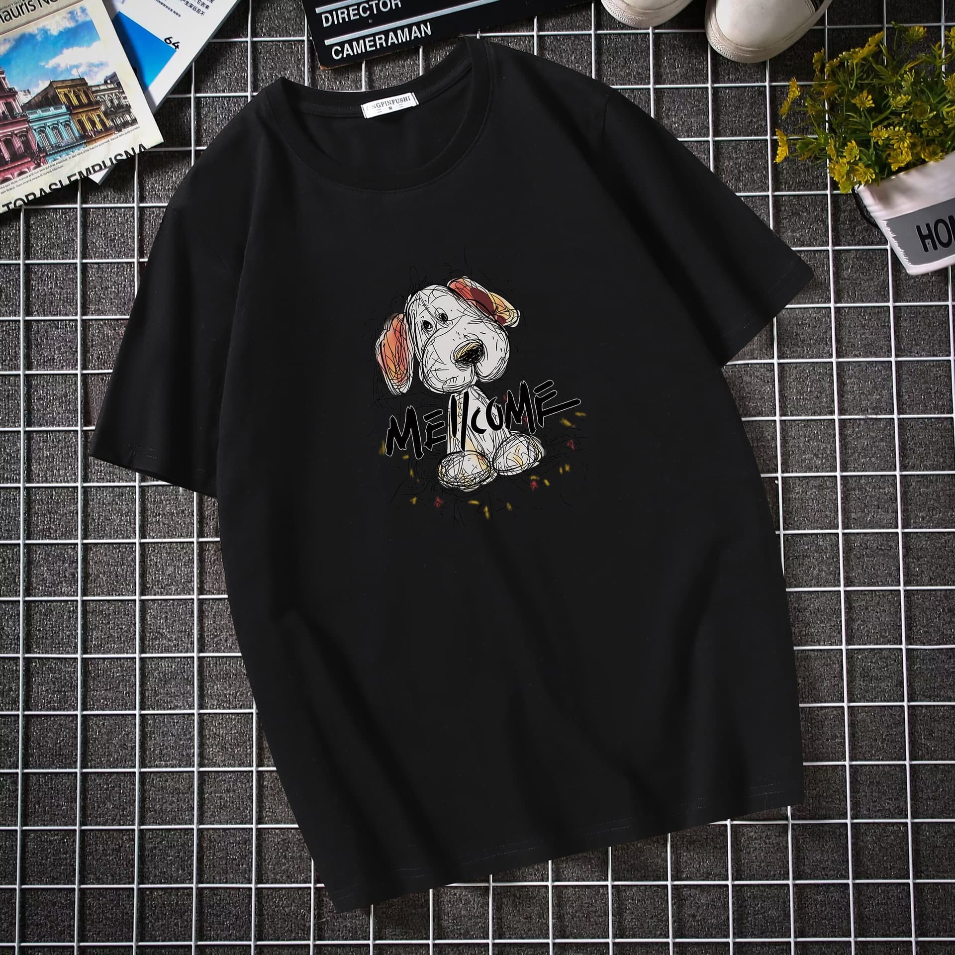 Men's Short Sleeve T-Shirt Korean Streetwear Student Round Neck Loose Half Sleeve Top Plus Size
