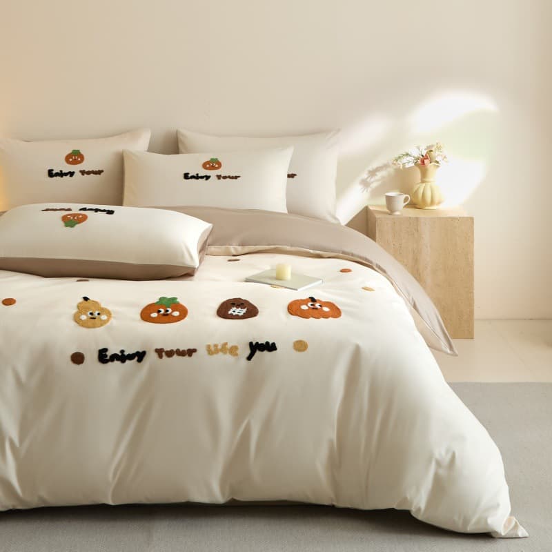 100-Thread Long-Staple Cotton 4-Piece Set Pure Cotton Towel Embroidery Quilt Cover Full Cotton Fitted Sheet All-Season Bedding 4