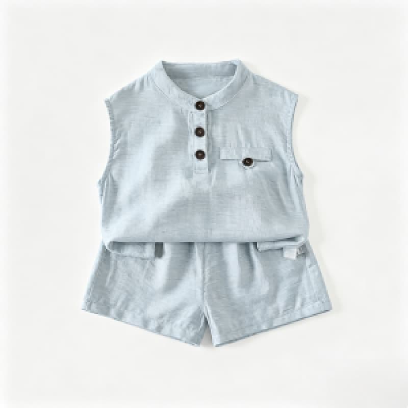 Korean Style Summer Baby Sleeveless Top and Pants Two-Piece Set Boys Thin Casual Outfit for Toddlers and Young Children