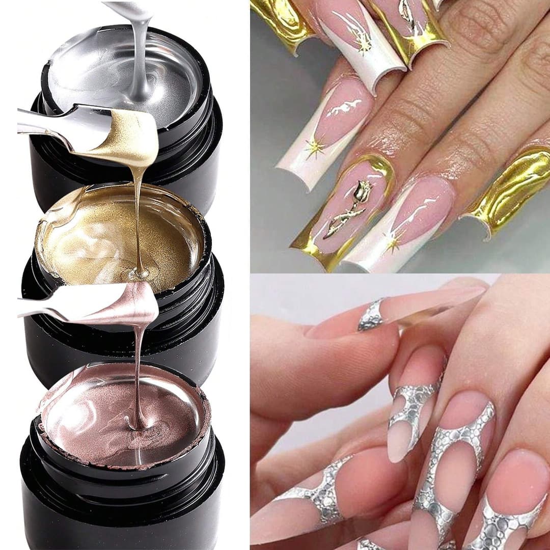 Cross-border Hot Selling Painted Glue Japanese Nail Art Hook Line Pull Line Gold and Silver Light Therapy Nail Oil Glue Metal Mirror Glue Wholesale