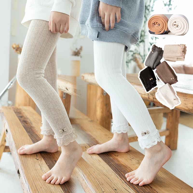Girls' Fleece-Lined Thick Leggings Autumn Winter Cotton Vertical Stripe Mid-Length Thermal Pants for Big Kids