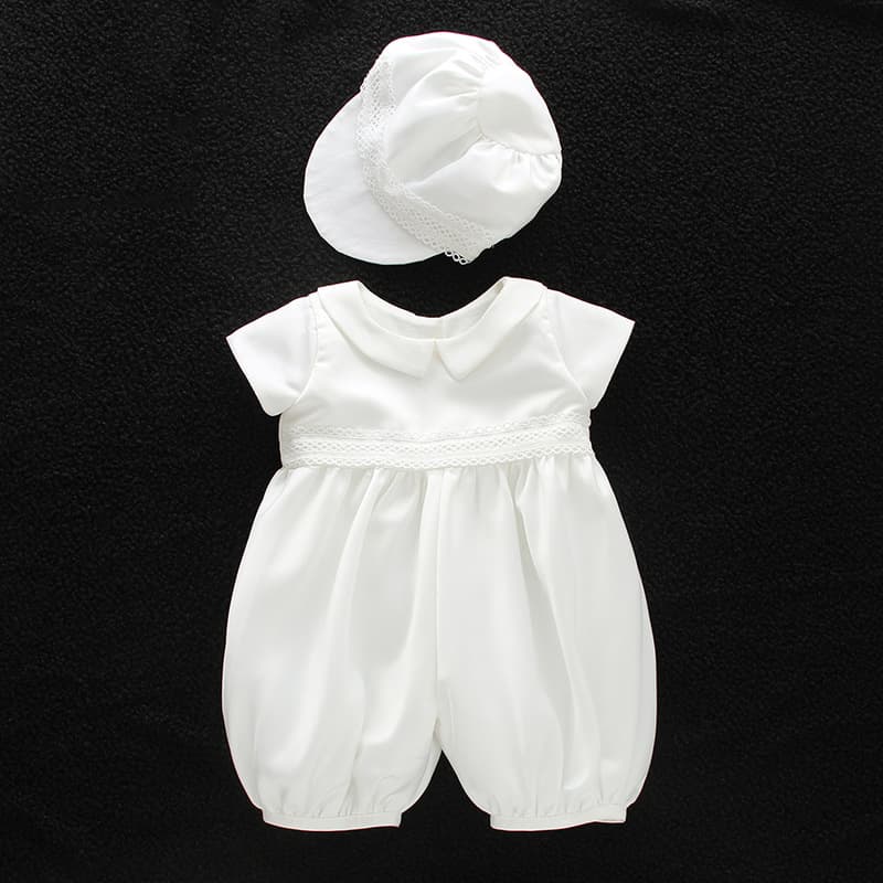Meiqiduo European Christening Gown Set for Newborn Baby Boys, 1st Birthday, Full Moon Party, with Hat, Toddler Suit