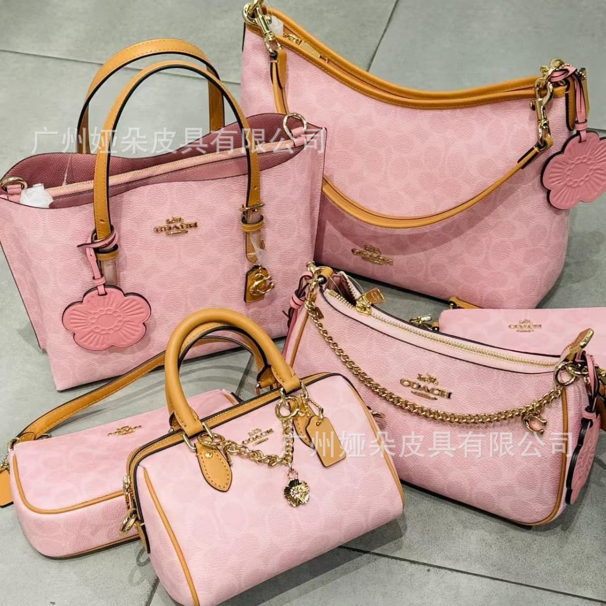 Coa Pink Monogram Crossbody Bag for Women Chain Handbag Shoulder Bag with Flower Charm Valentine's Day Gift