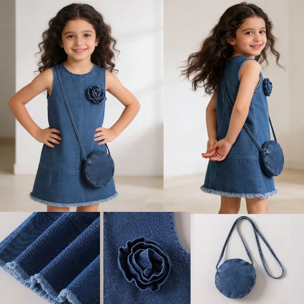 26 New Cross-Border Models of Cute Sleeveless Dresses and Bag Sets for Girls, Trendy and Fashionable Two-Piece Summer Children's Clothing Set