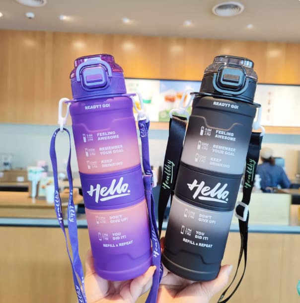 1000ml new sports water cup, mountaineering water cup, portable strap water cup, gradient color space cup, straw cup