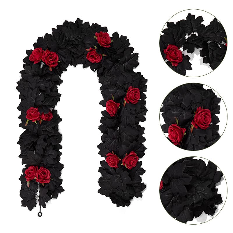 Halloween Red Rose Artificial Vine Artificial Maple Leaf Vine Background Wall Arch Decoration Party Table Runner Hanging Vine