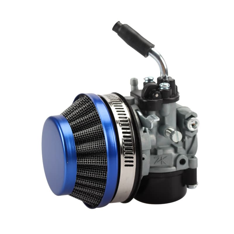 2-stroke carburetor with air filter suitable for 49cc, 50cc, 66cc, 80cc, and 100cc motorcycles.