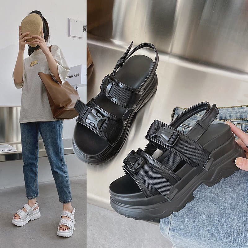 Elevated Summer Thick Heel Women's Sandals Large Size 30 40 41 42 Beach Sandals Round Toe European And American Style