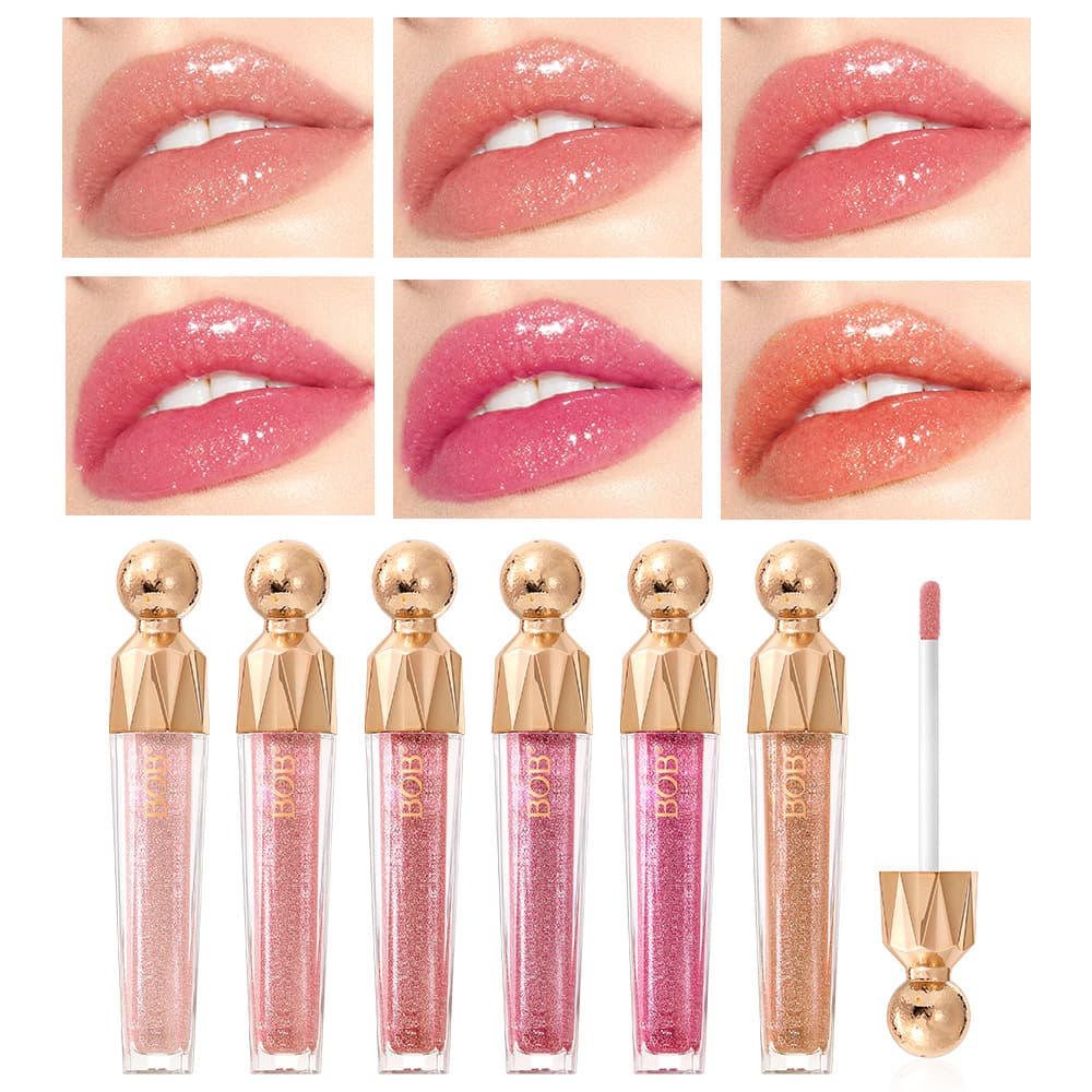 Cross-border Bob fine shimmer lip gloss, long-lasting, easy to apply, moisturizing, glossy, and gives a plump, glossy finish.
