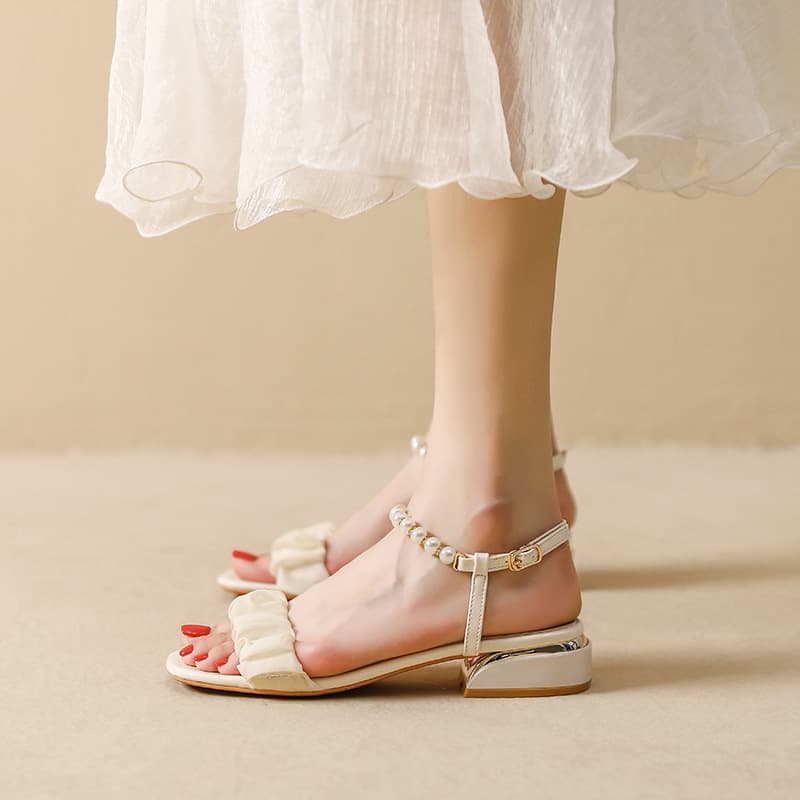 Yuexinwang Replacement Huizhou Women's Heels Open-Toe Sandals Low Heel Summer New One-Strap Sandals for Women