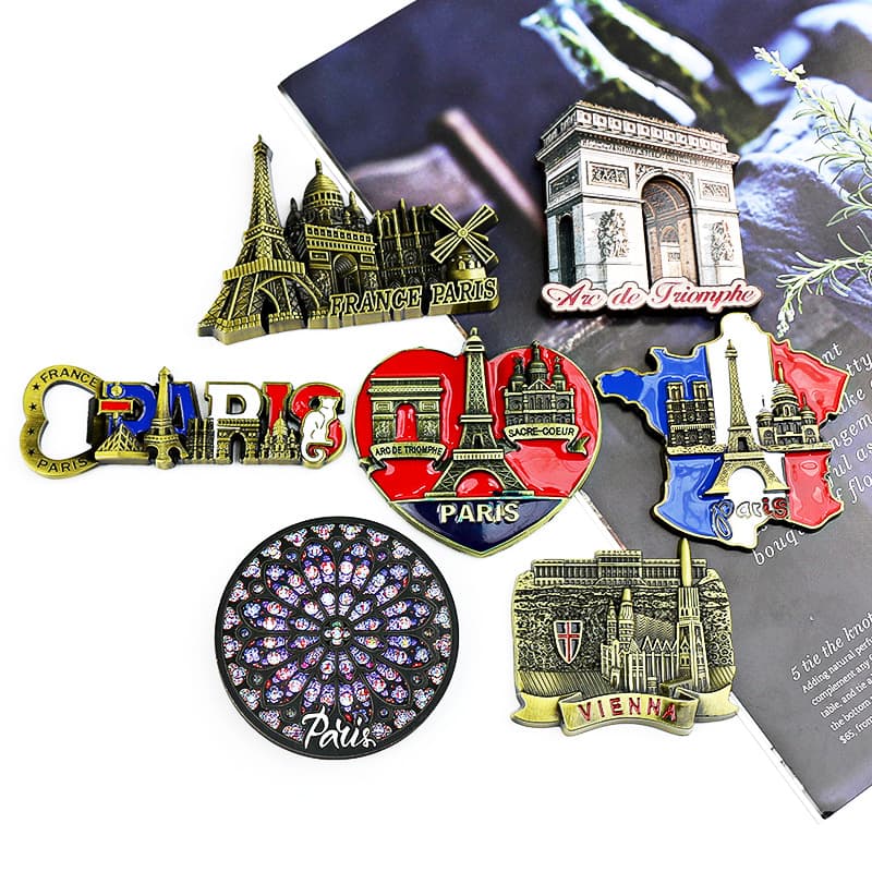 Metal Paris Notre Dame Cathedral Architecture Fridge Magnet Travel Souvenir Decorative Window Flower Handcraft Gift