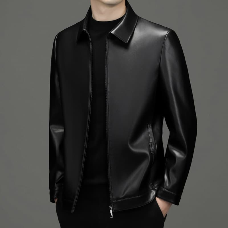 Factory Outlet Haining Men's Leather Jacket Short PU Leather Business Lapel Autumn Wear Middle-aged Father's Leather Jacket
