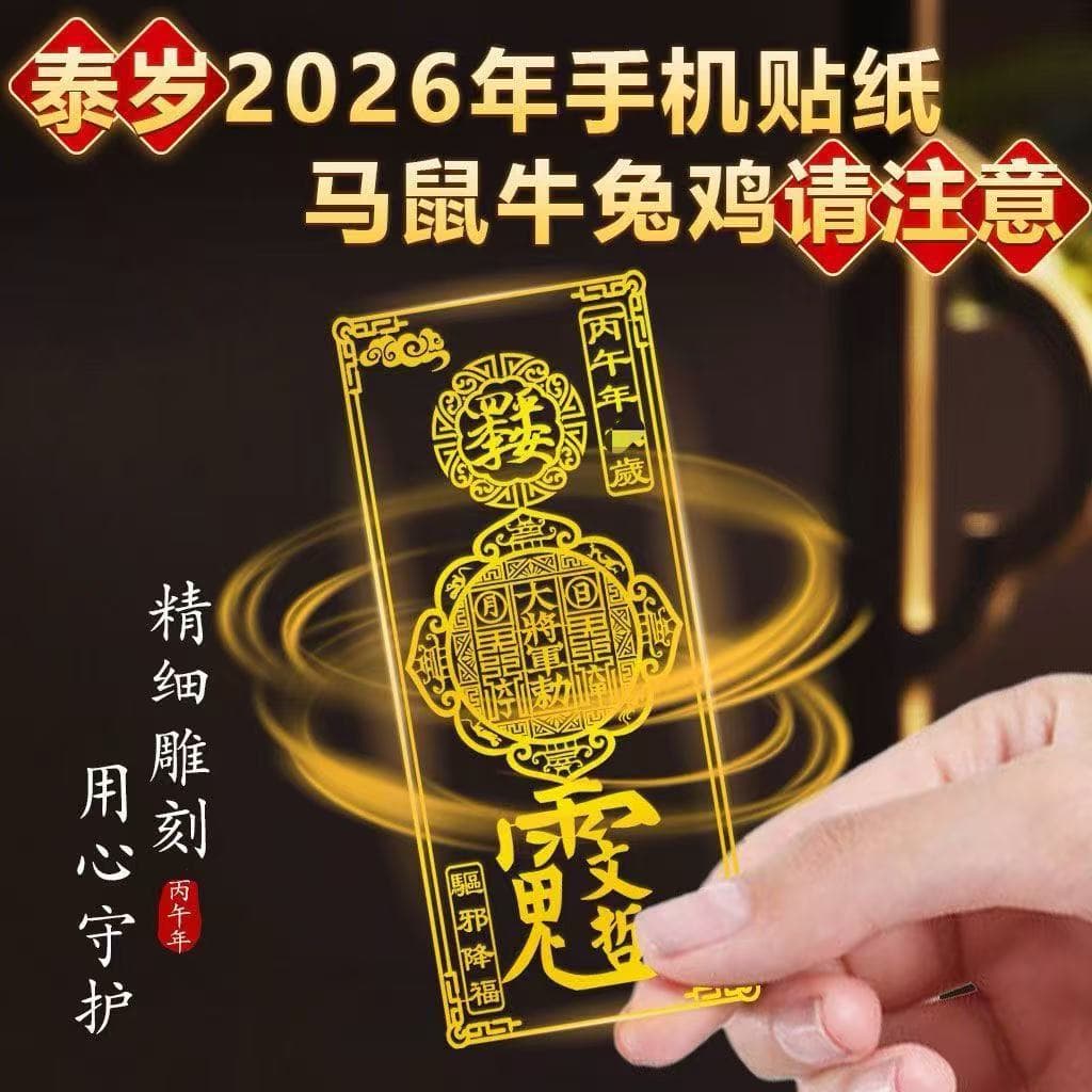 Wholesale Metal Phone Sticker 2026 Tai Sui Blessing Sticker for Phone, Car, Office Desk, Door Metal Sticker with Packaging