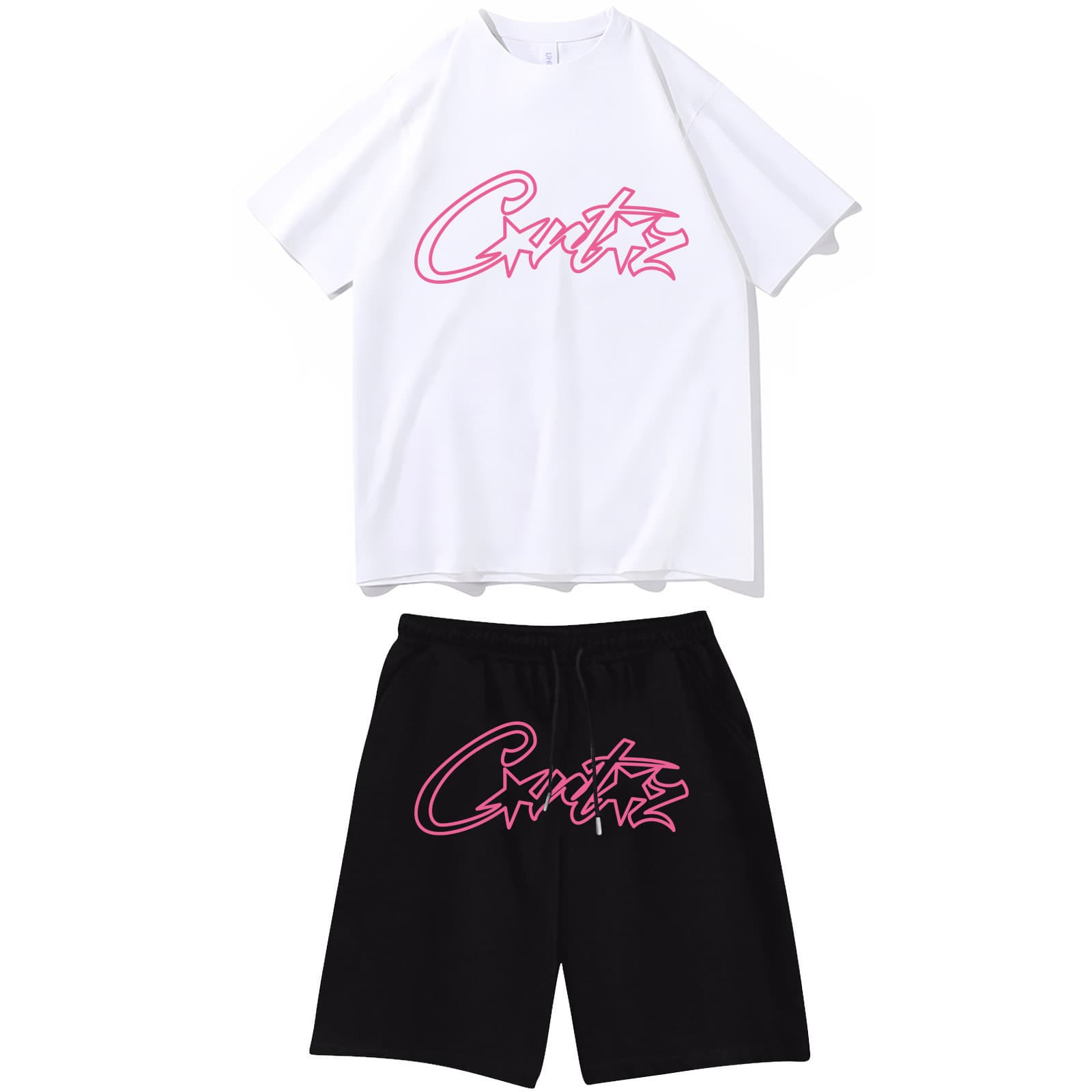 Corteiz Devil Island Short Sleeve T-Shirt Letter Print Casual Shorts Set Unisex Cotton Summer Sportswear Hip Hop Style