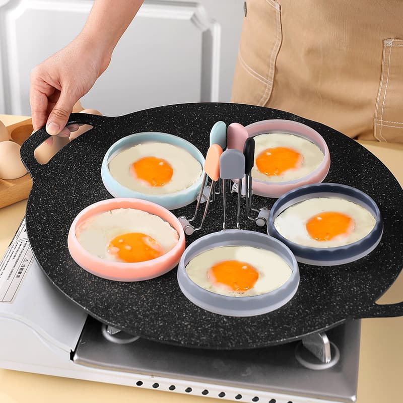 New silicone-coated nylon egg fryer, round egg burger/meat patty baking tool, semi-transparent egg mold.