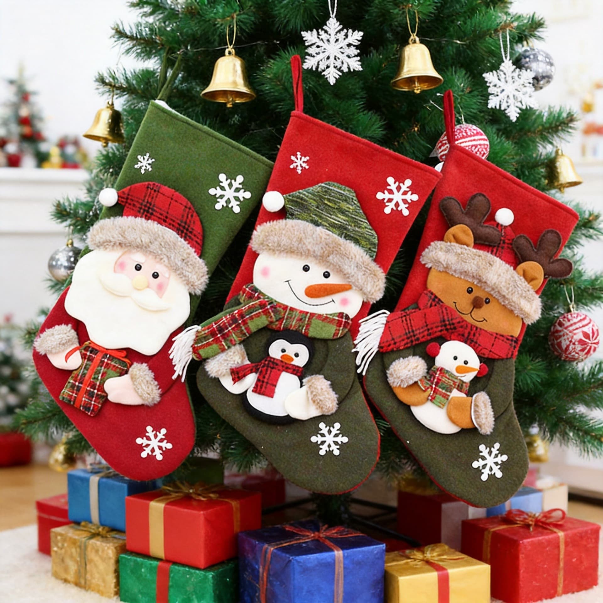Christmas Stocking Ornament 50*30cm Christmas Tree Decoration Gift Bag Apple Bag Snowflake Pattern Christmas Stocking