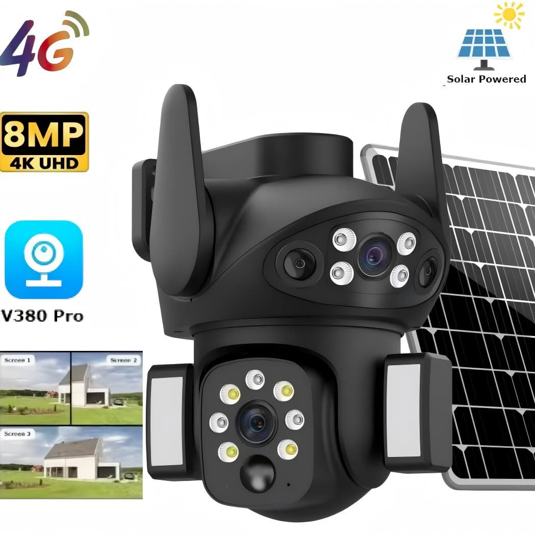V380 Factory Source 3-View 4G Solar-Powered Camera X7 Camera 8mp Remote High-Definition Intelligent Monitoring