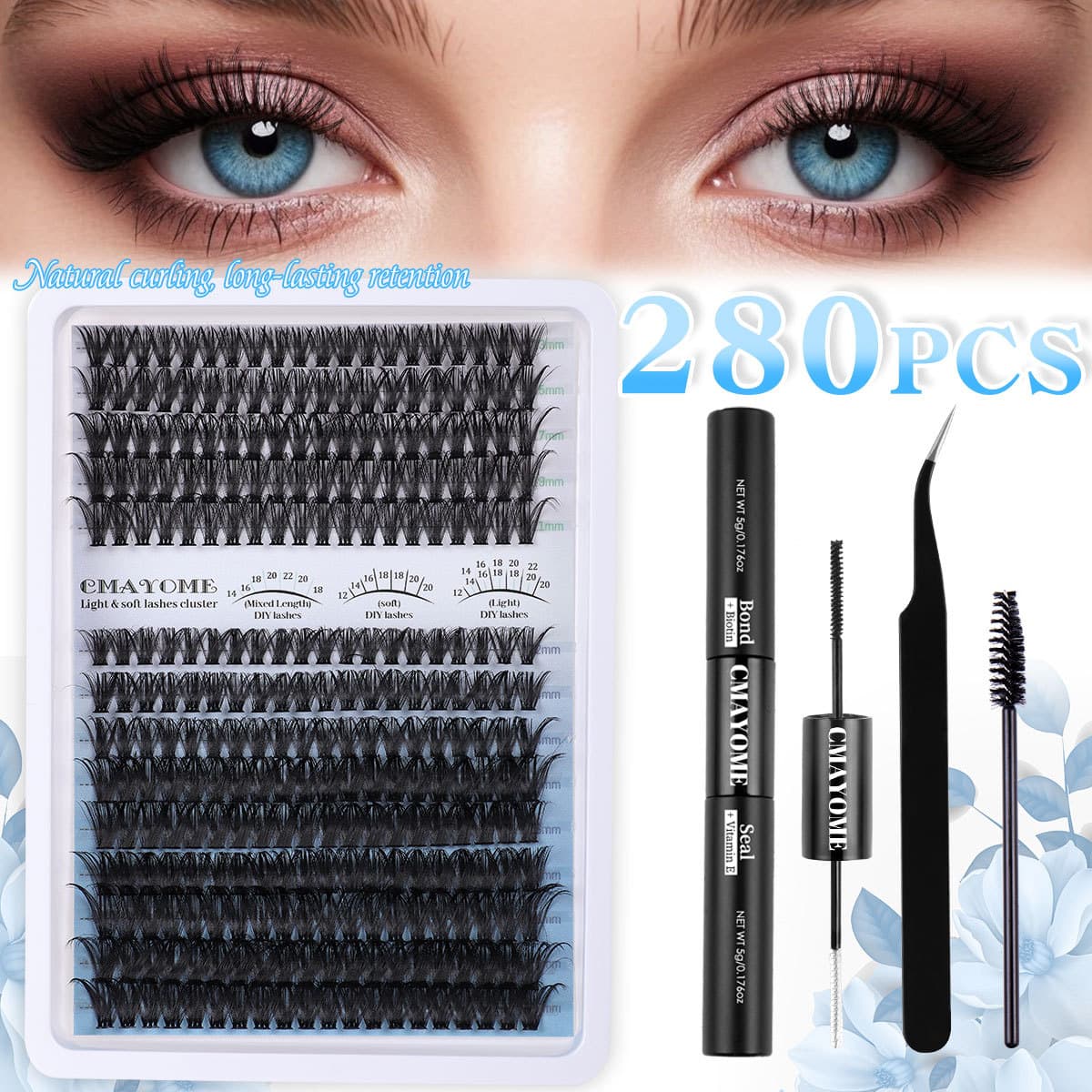 EU-US Cross-Border 280 Clusters Segmented Mixed Eyelash Set D Curl Natural Thick Versatile Lashes