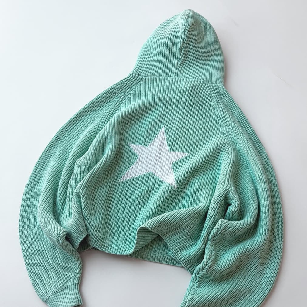 Fresh Pastoral Five-Point Star Print Hooded Knit Sweater Loose Casual Unisex Relaxed Sweater Wholesale
