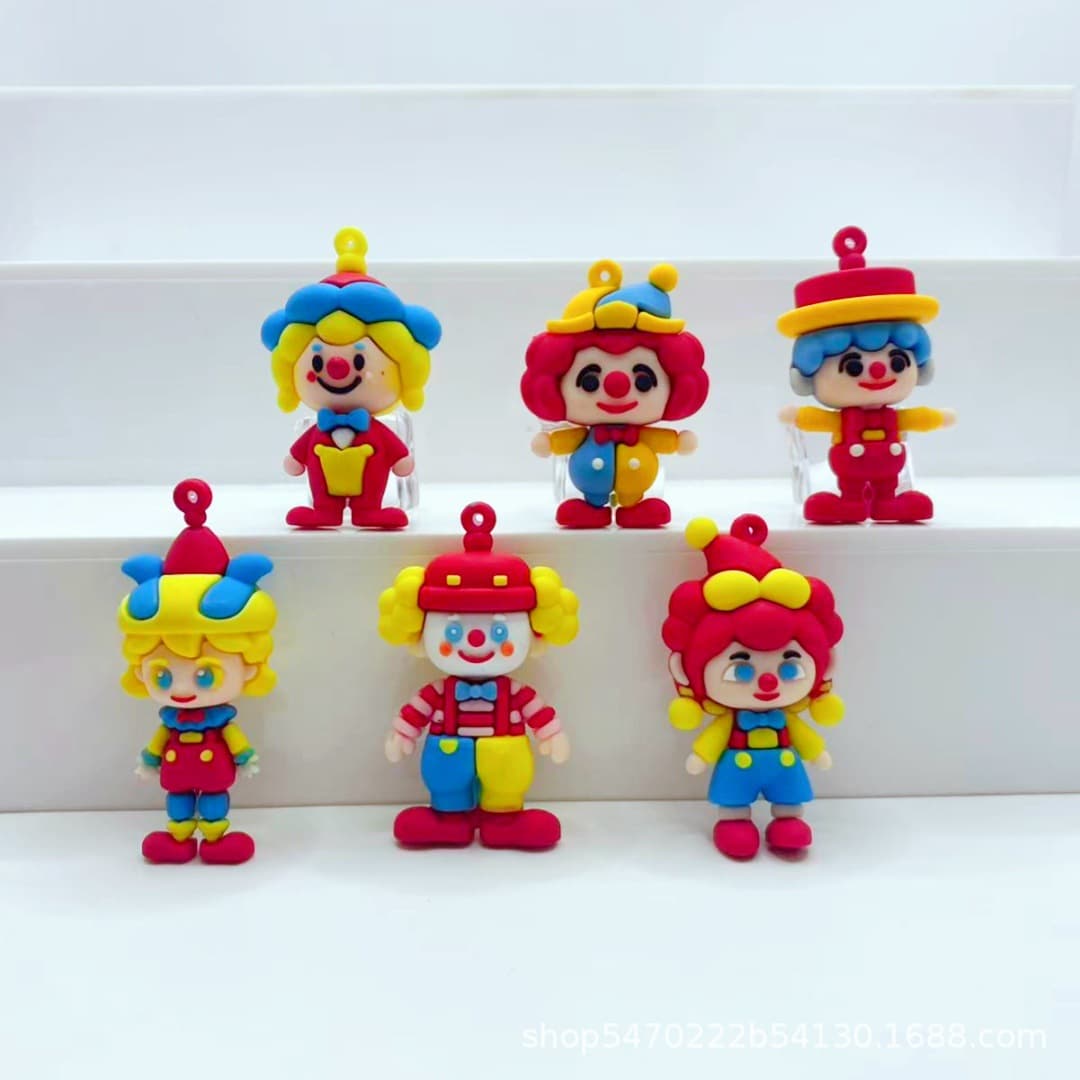 Cute Circus Clown Keychain PVC Figure Pendant Funny Backpack Charm Desk Decoration Archaeological Blind Box