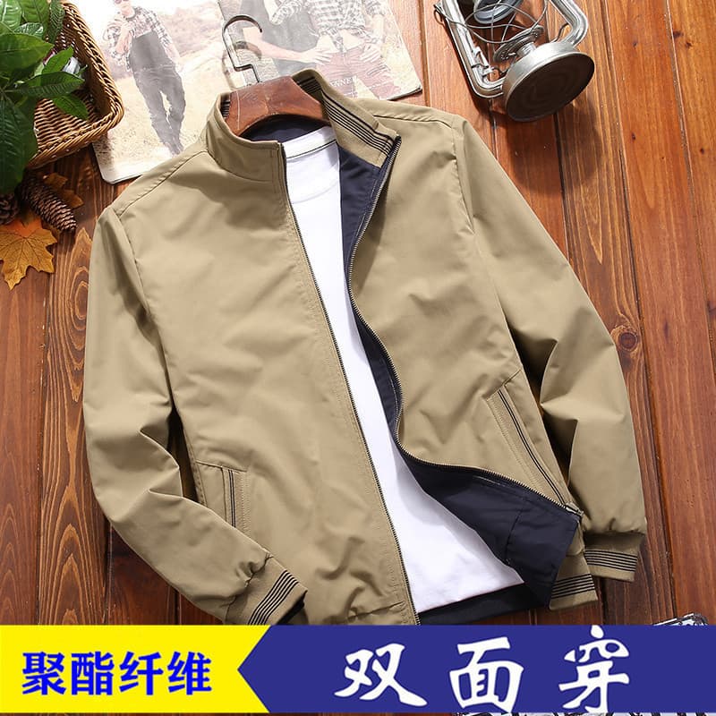 Cross-Border Jacket for Men, Spring/Autumn New Style, Stand Collar Casual Menswear, Reversible Jacket for Middle-Aged and Elderly Men
