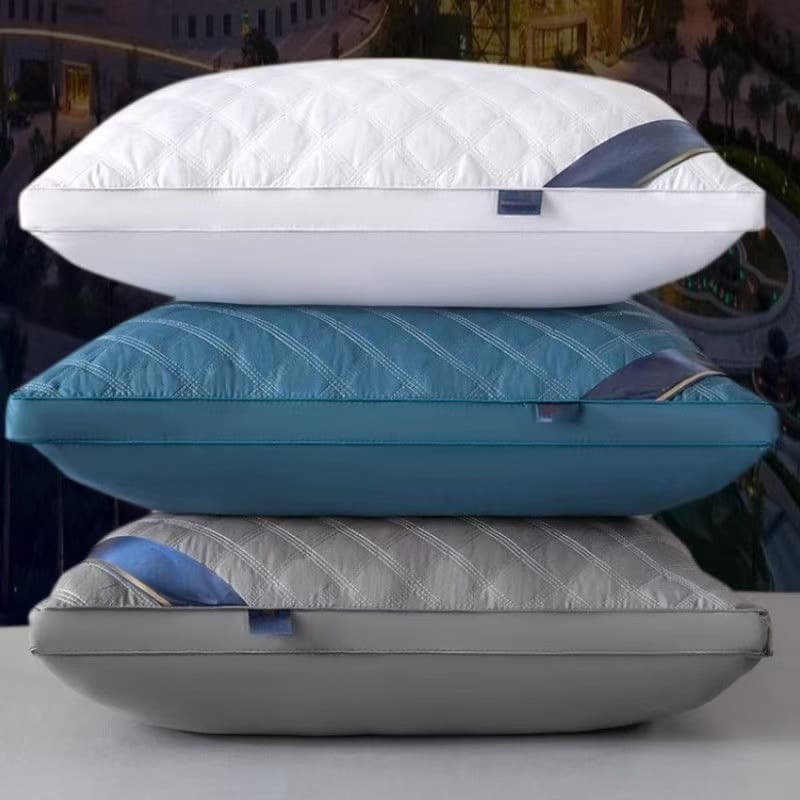 Pillow five-star hotel same style pillow core three-line grid home use adult dormitory feather silk sleep aid neck care pillow