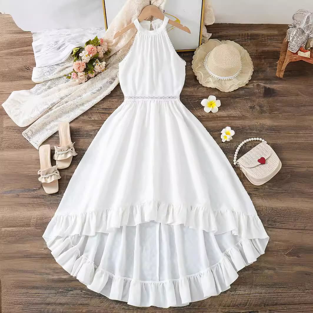 Cross-border Teen Girls Dress Halter Neck Sleeveless Irregular Lace Girls Summer Dress Foshan Children's Clothing Wholesale Fashion