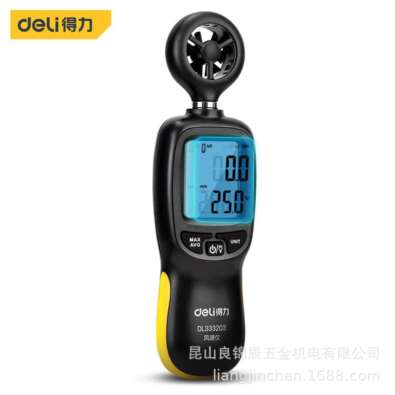 Deli Tools Handheld Mini Digital Anemometer High Precision Wind Temperature and Airflow Measuring Instrument DL333203