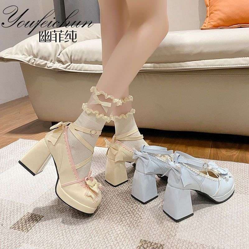 Naifu Party 2.0 mid-heel platform Lolita shoes, Quqi Biscuit original cute sweet Japanese-style flats