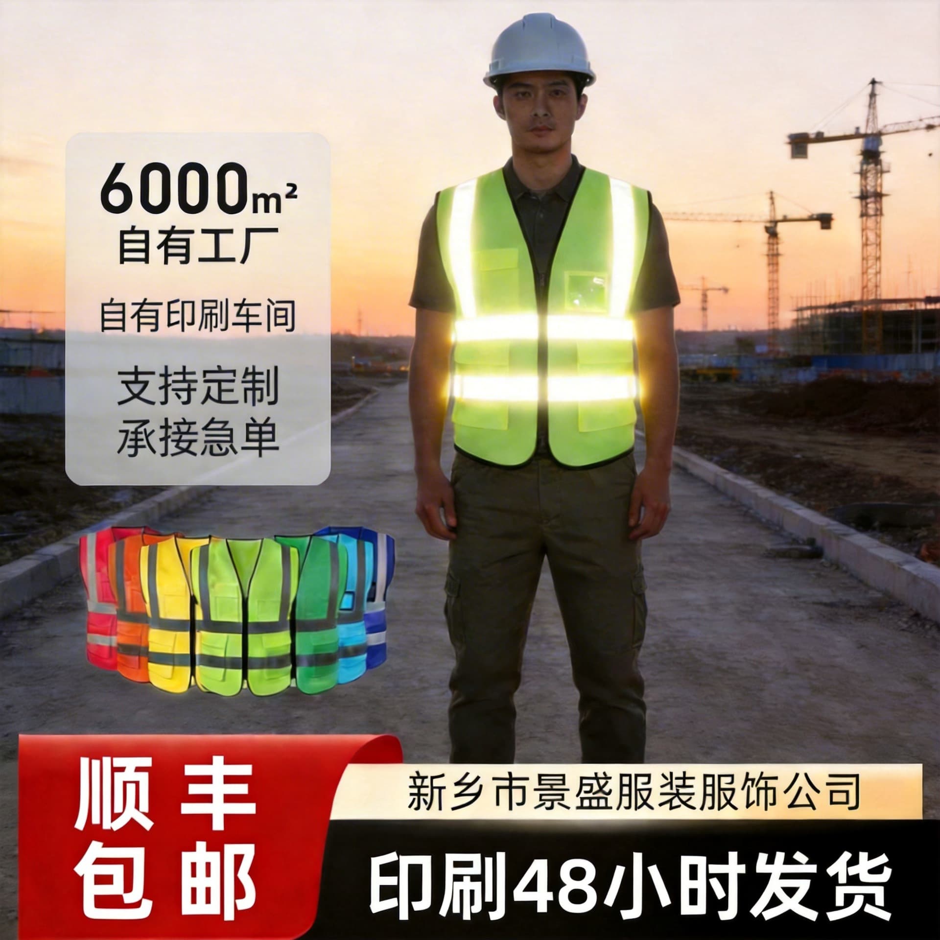 Custom Reflective Vest Multi-Pocket Safety Construction Breathable Workwear Sanitation Traffic Driving Plus Size Printed Reflective Clothing