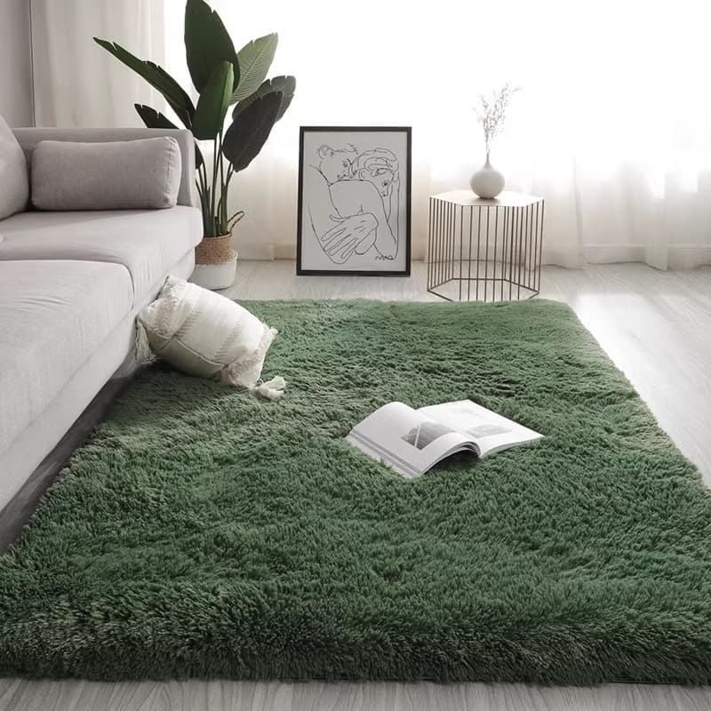 Simple Solid Color Silk Wool PV Velvet Tie-Dye Long Pile Carpet for Living Room, Bedroom, Balcony, Home Use