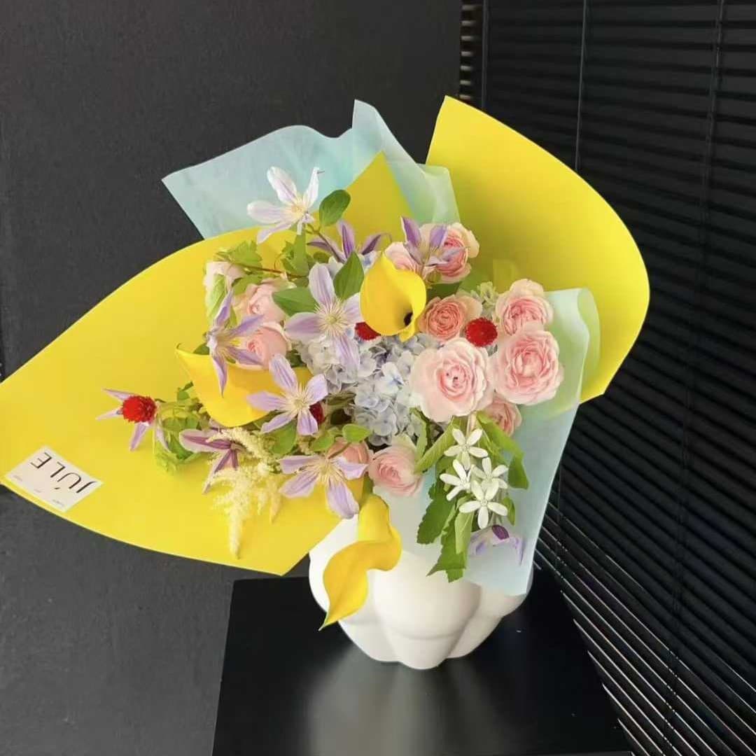 Thickened 157gsm Cardstock Flower Packaging Premium Ice Cream Bouquet Shaping Wrapper Colorful Waterproof Kraft Paper