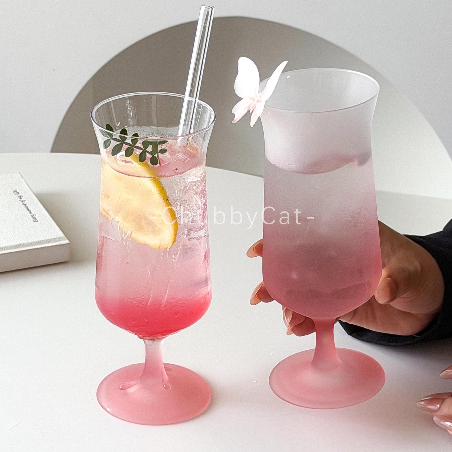 High-looking tall juice cup pink household girls cocktail cup creative counter-mouth juice cup drink glass