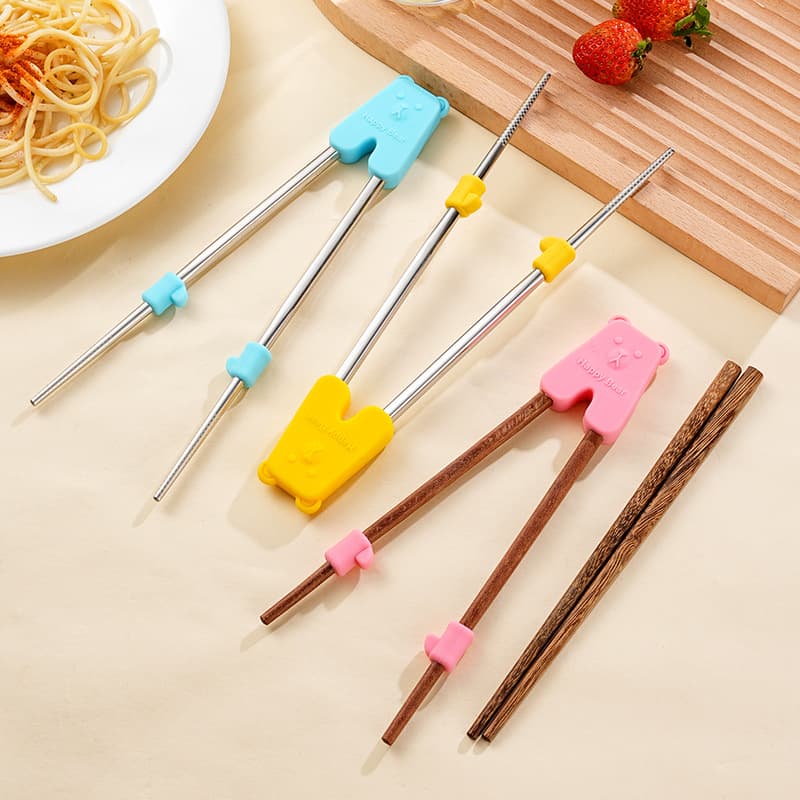 Children's Training Chopsticks, Rosewood Baby Eating Wooden Chopsticks 16cm, Silicone Anti-Slip Learning Chopsticks, Children's Tableware Wholesale