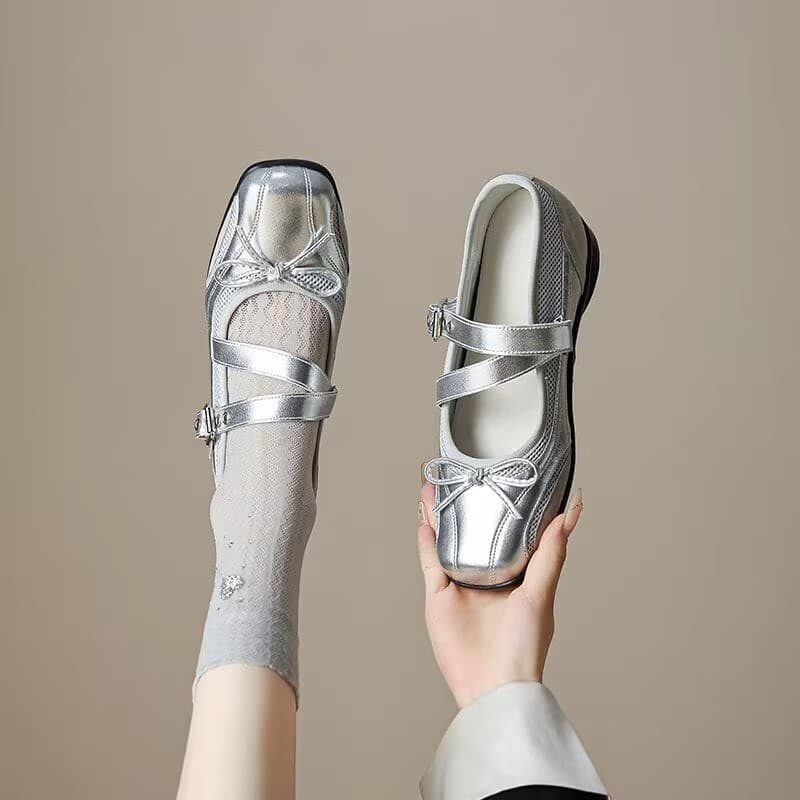 Sheepskin Version~ 6cm Height-Increasing Mary Jane Women's Shoes 2026 New Style Chanel-Style Leather Shoes Silver Flats for Women