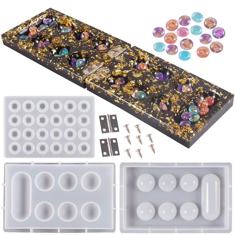 Crystal Resin Mancala Board and Pieces Mold Set, Gem Stone Game Silicone Mold for Family Fun