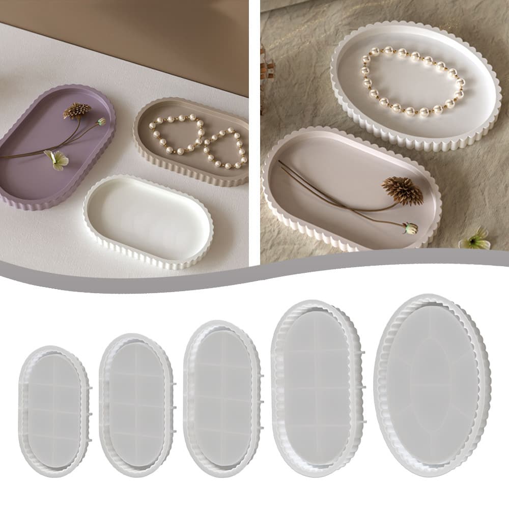 Jumpsuit epoxy resin mold diy plaster storage tray lace striped oval tray silicone wholesale oval