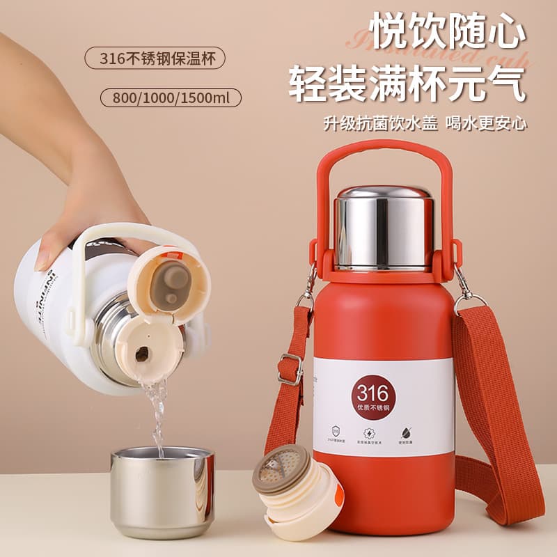 316 Stainless Steel Thermos Cup Portable Handle Pot Outdoor Water Cup Large Capacity Thermos Pot Sports Kettle Steel Pot