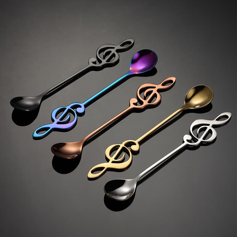 Stainless steel musical note coffee stirrer, gift spoon for dessert shops, ice cream spoon